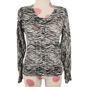 Girls Grane Zebra Animal Print Black White Cardigan Sweater XL Button Down